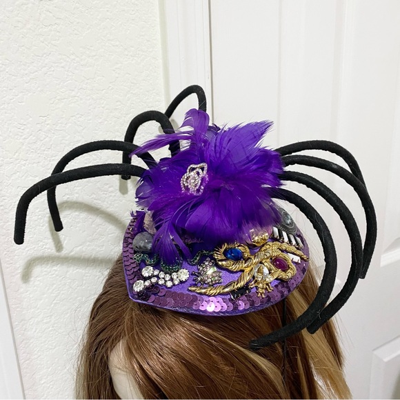 Customized Embellished Spider Fascinator Hat Halloween Costume Hat - Picture 11 of 16